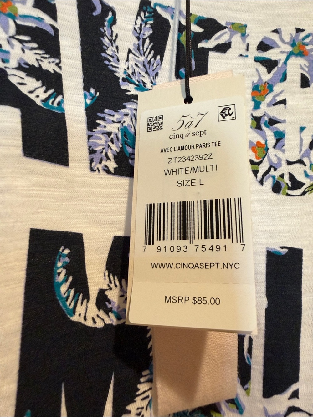 cinq a sept White Tee with Floral Text Graphic - Picture 2 of 3